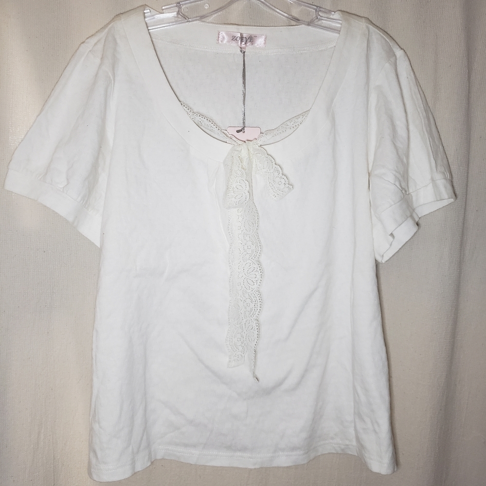 NWT Zoeye White Shirt Blouse w/ Ribbon Kawaii